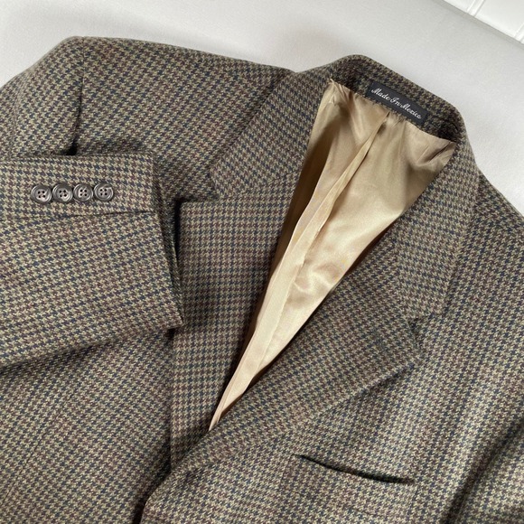 Lauren Ralph Lauren Mens Wool Blend Houndstooth Blazer Jacket 44R Brown‎